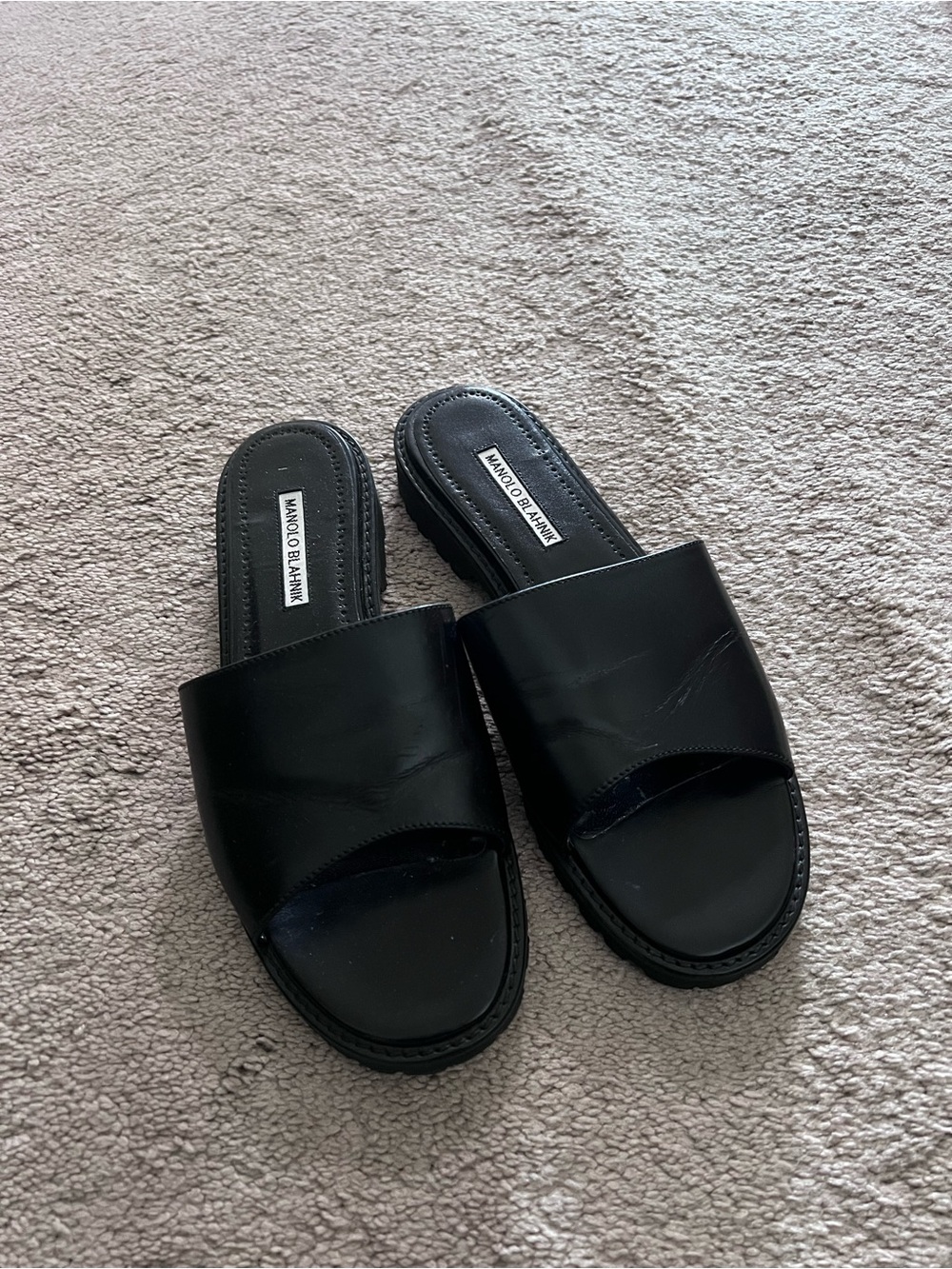 Manolo Blahnik Black Leather Slide Mules